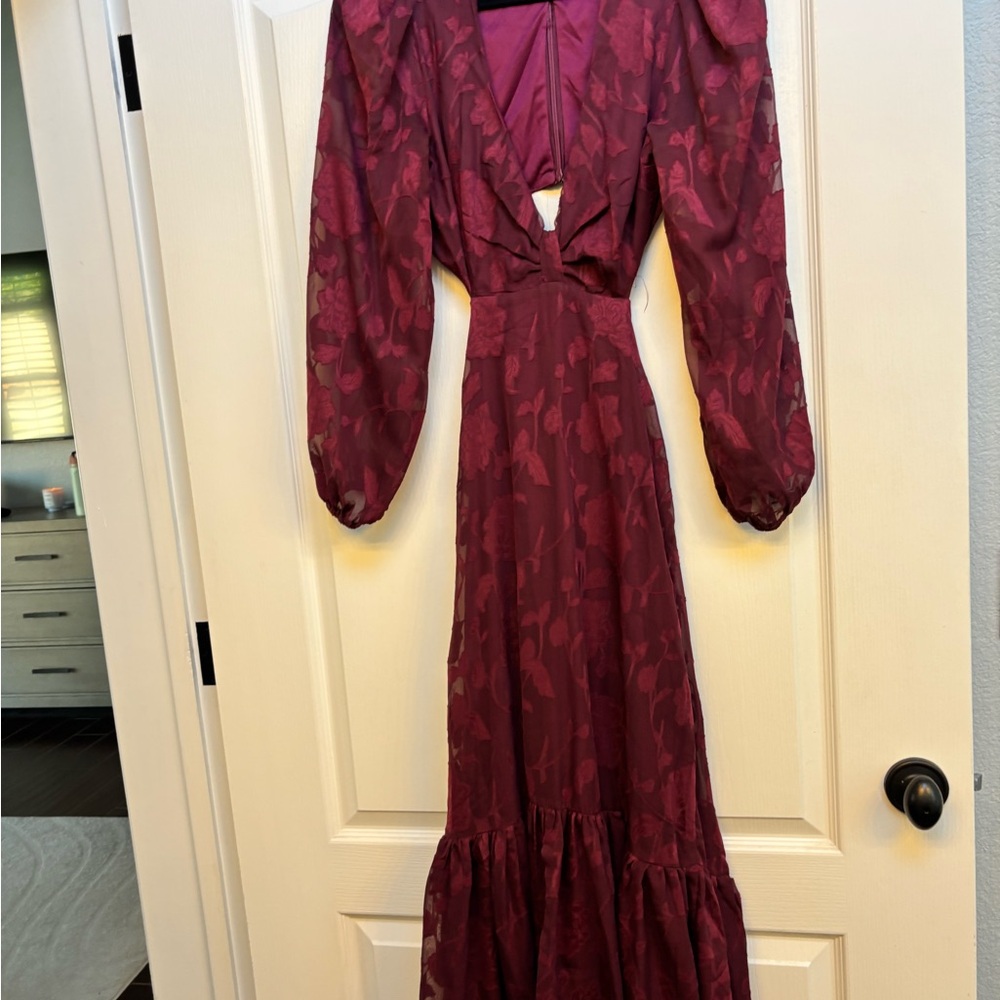 Lulu's Deep Red Long Sleeve Floral Dress